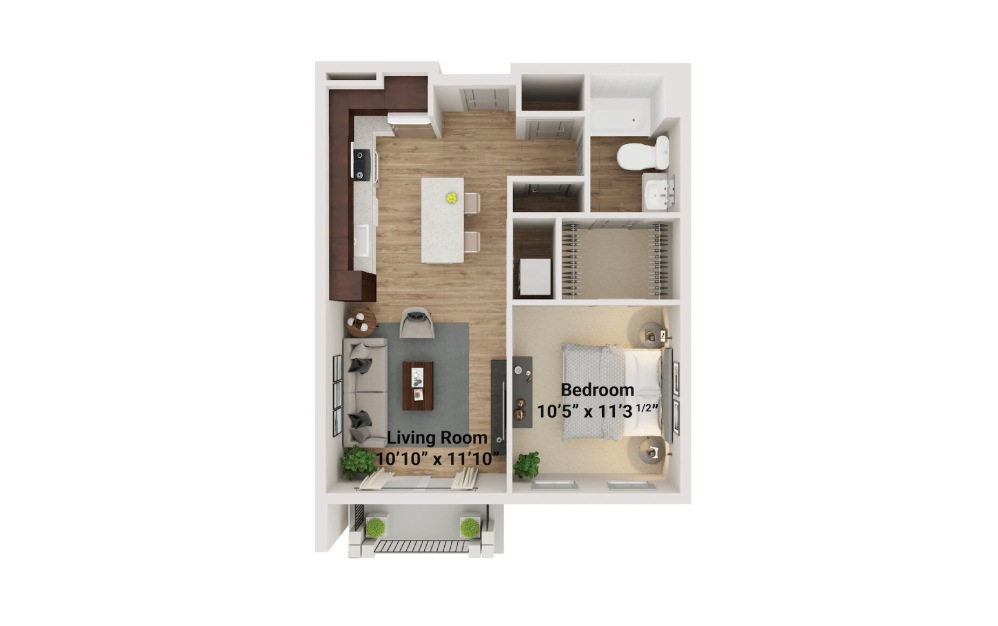 Juniper - 1 bedroom floorplan layout with 1 bathroom and 726 square feet