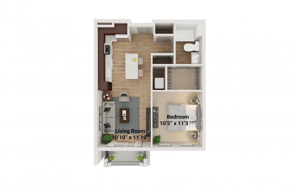 Juniper - 1 bedroom floorplan layout with 1 bath and 726 square feet.