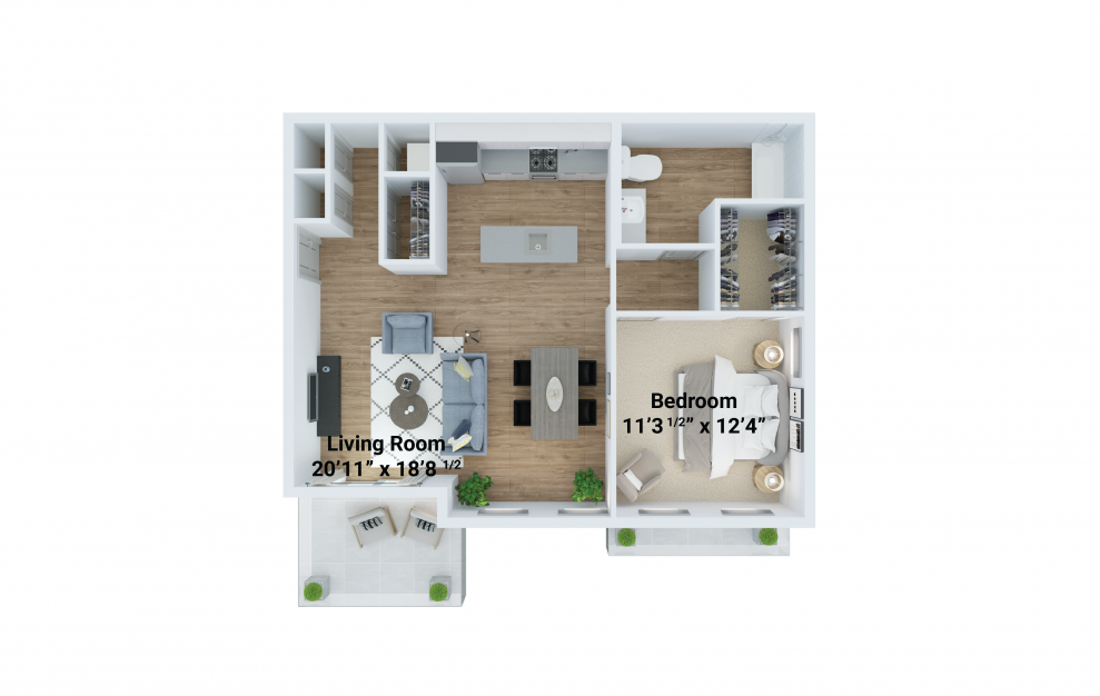Magnolia - 1 bedroom floorplan layout with 1 bath and 900 square feet.